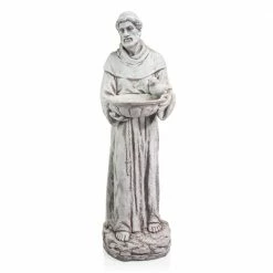 Alpine Corporation 45 in. Tall Outdoor Saint Francis Birdbath Statue Yard Art Decoration, Light Gray