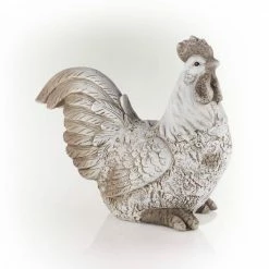 Alpine Corporation 14 in. H Indoor/Outdoor Sitting Rooster Decorative Garden Statue, White