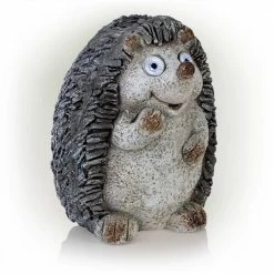 Alpine Corporation 15 in. Tall Outdoor Solar Powered Hedgehog Yard Garden Statue with LED Lights