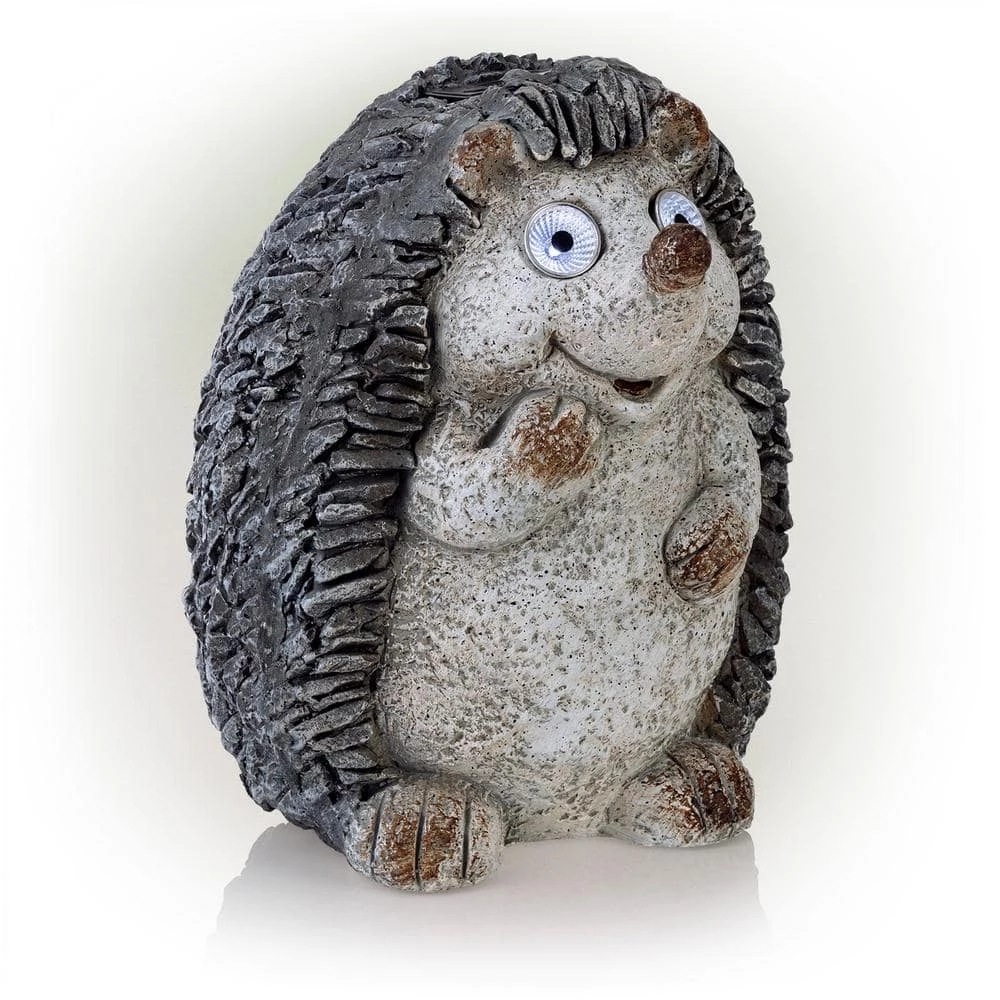 Alpine Corporation 15 in. Tall Outdoor Solar Powered Hedgehog Yard Garden Statue with LED Lights