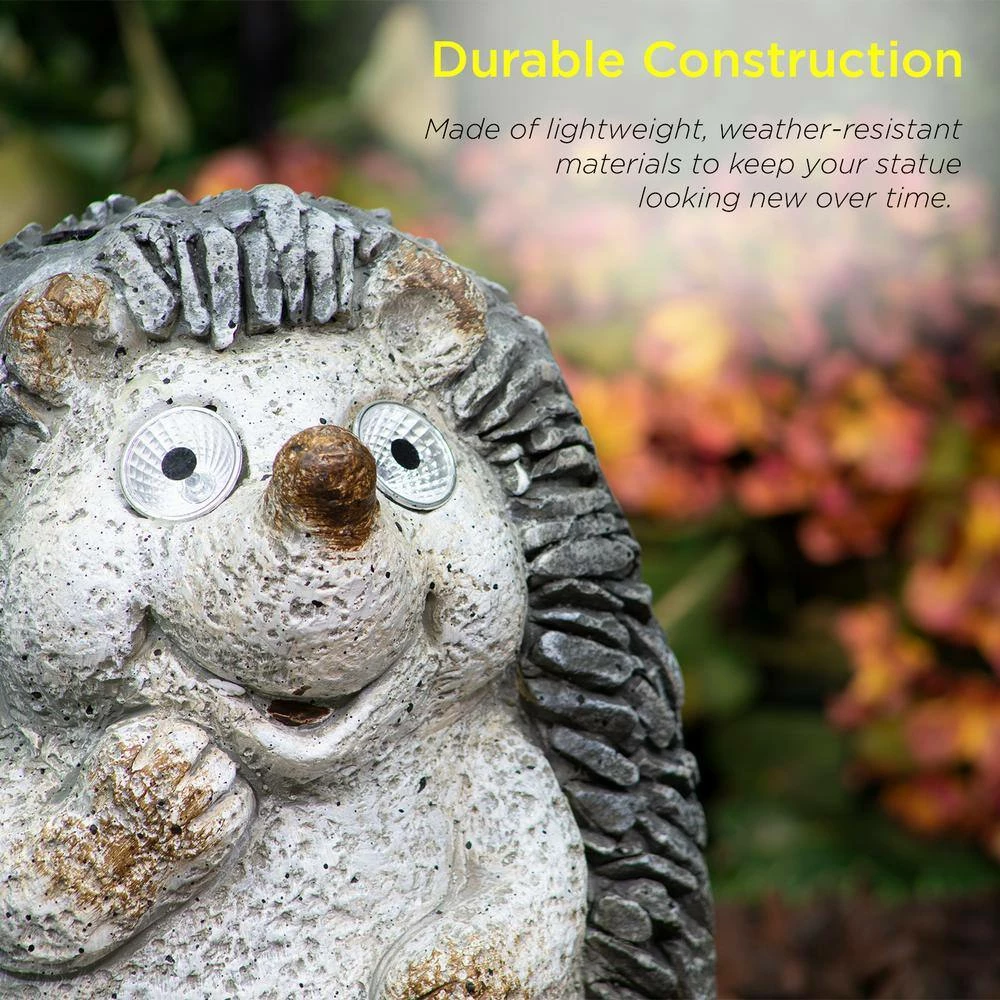 Alpine Corporation 15 in. Tall Outdoor Solar Powered Hedgehog Yard Garden Statue with LED Lights - Image 6