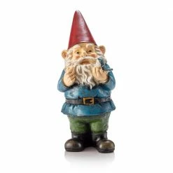 Alpine Corporation 12 in. Tall Outdoor Garden Gnome with Bird Yard Statue Decoration, Multicolor