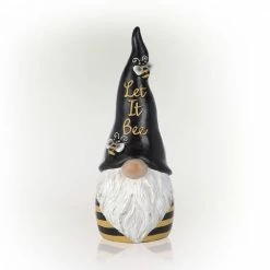 Alpine Corporation 12 in. H "Let It Bee" Indoor/Outdoor Garden Gnome Statue, Black/Yellow