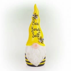 Alpine Corporation 12 in. H "Bee Yourself" Indoor/Outdoor Garden Gnome Statue, Yellow/Black