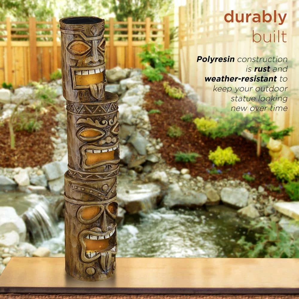 Alpine Corporation 19 in. Tall Outdoor 3-Tier Tiki Totem Statue with Solar LED Lights Yard Decoration - Image 6