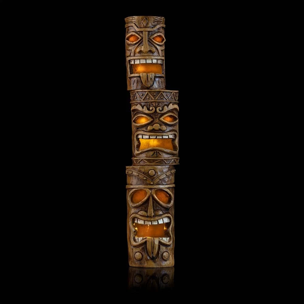 Alpine Corporation 19 in. Tall Outdoor 3-Tier Tiki Totem Statue with Solar LED Lights Yard Decoration - Image 7