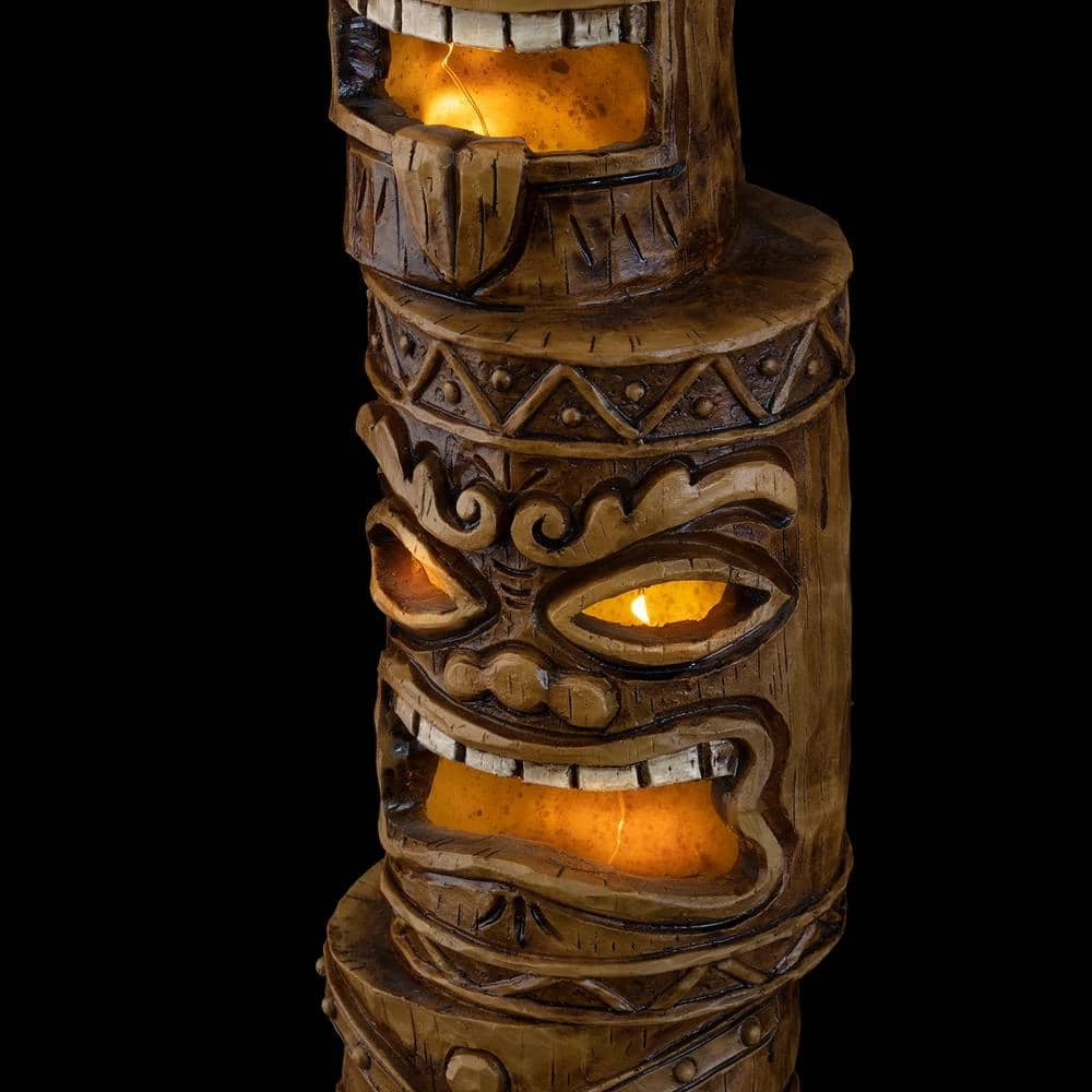 Alpine Corporation 19 in. Tall Outdoor 3-Tier Tiki Totem Statue with Solar LED Lights Yard Decoration - Image 3