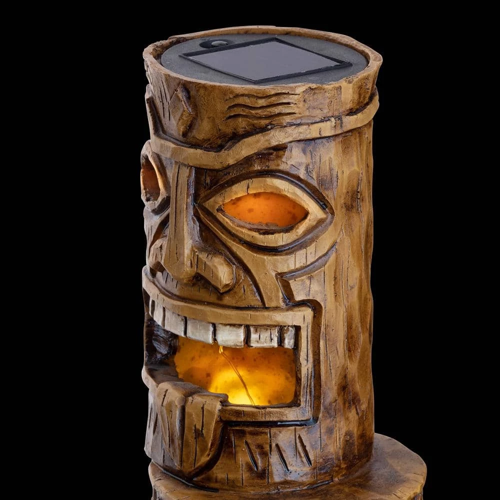 Alpine Corporation 19 in. Tall Outdoor 3-Tier Tiki Totem Statue with Solar LED Lights Yard Decoration - Image 9