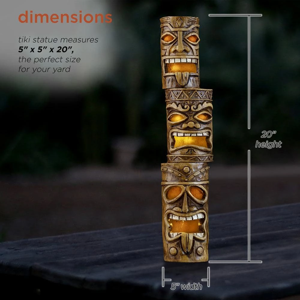Alpine Corporation 19 in. Tall Outdoor 3-Tier Tiki Totem Statue with Solar LED Lights Yard Decoration - Image 4