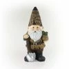 Alpine Corporation 16 in. H Indoor/Outdoor Garden Gnome with Shovel and Plant Statue, Brown