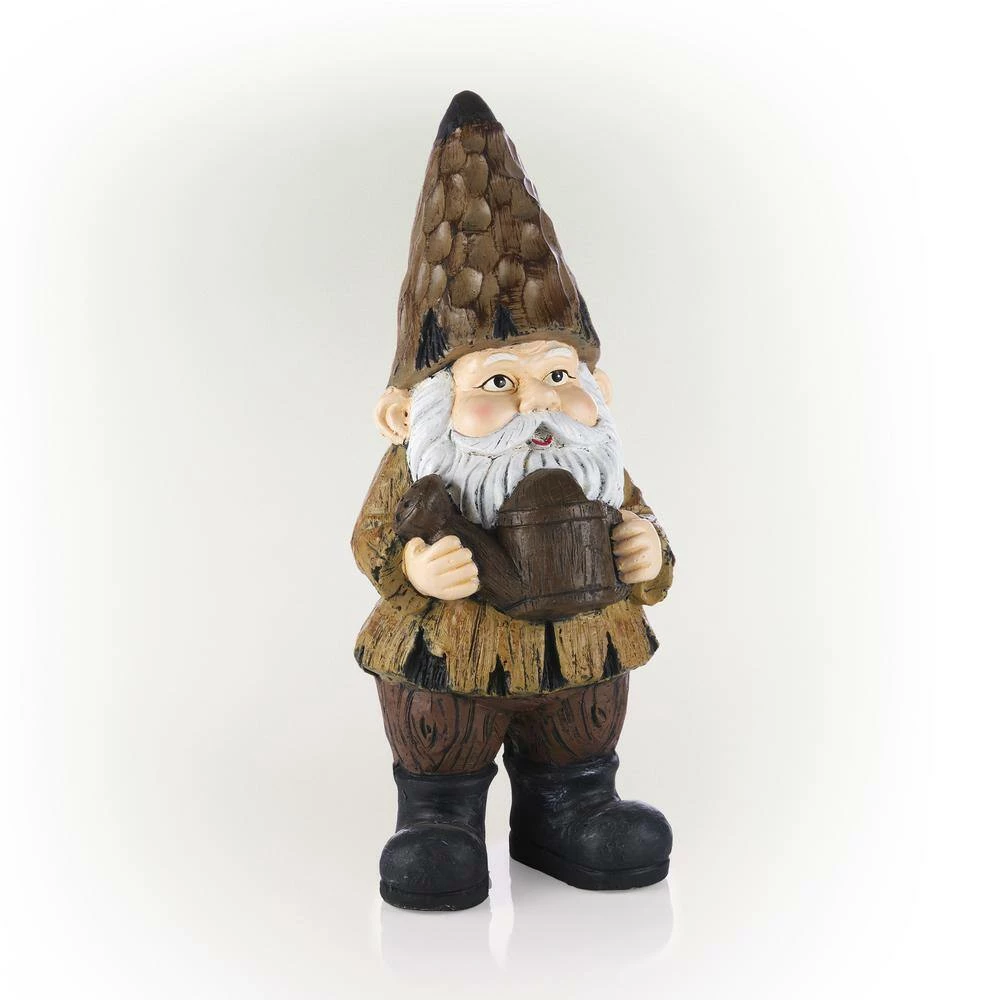 Alpine Corporation 16 in. H Indoor/Outdoor Garden Gnome with Watering Can Statue, Brown - Image 9