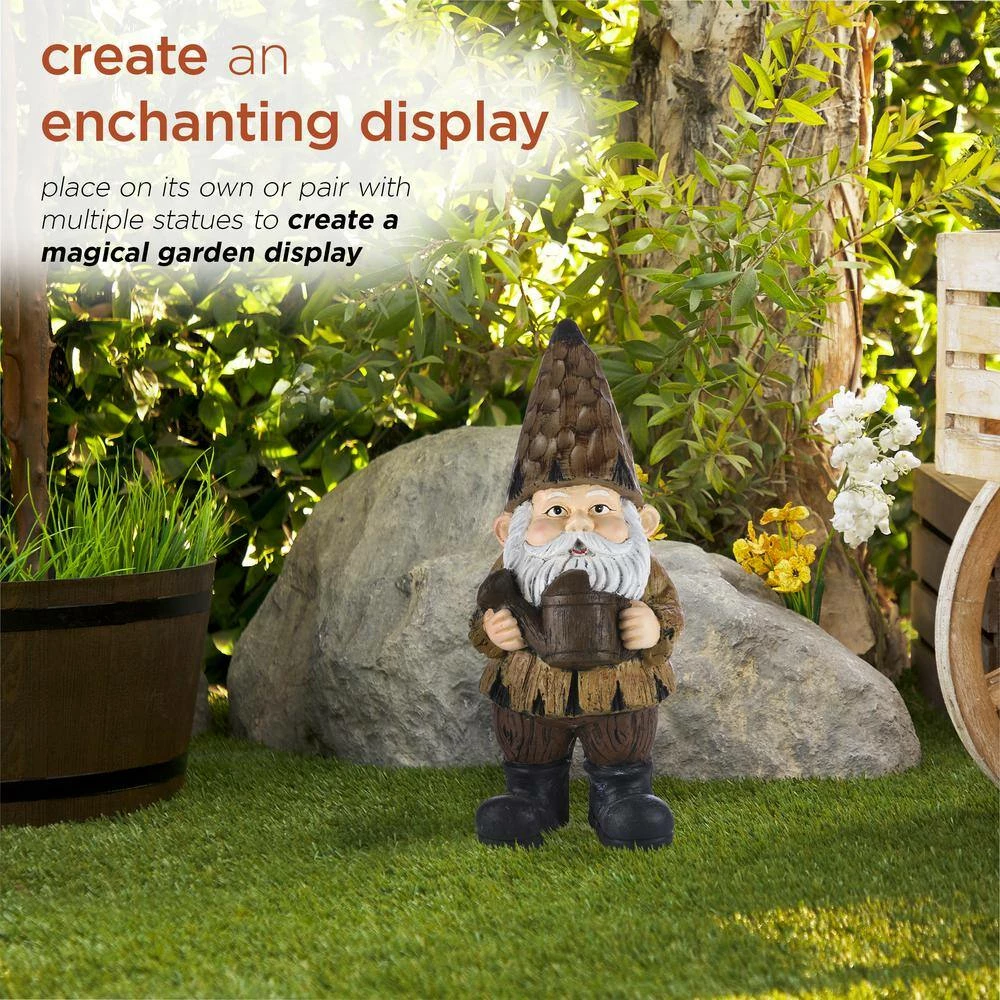 Alpine Corporation 16 in. H Indoor/Outdoor Garden Gnome with Watering Can Statue, Brown - Image 6