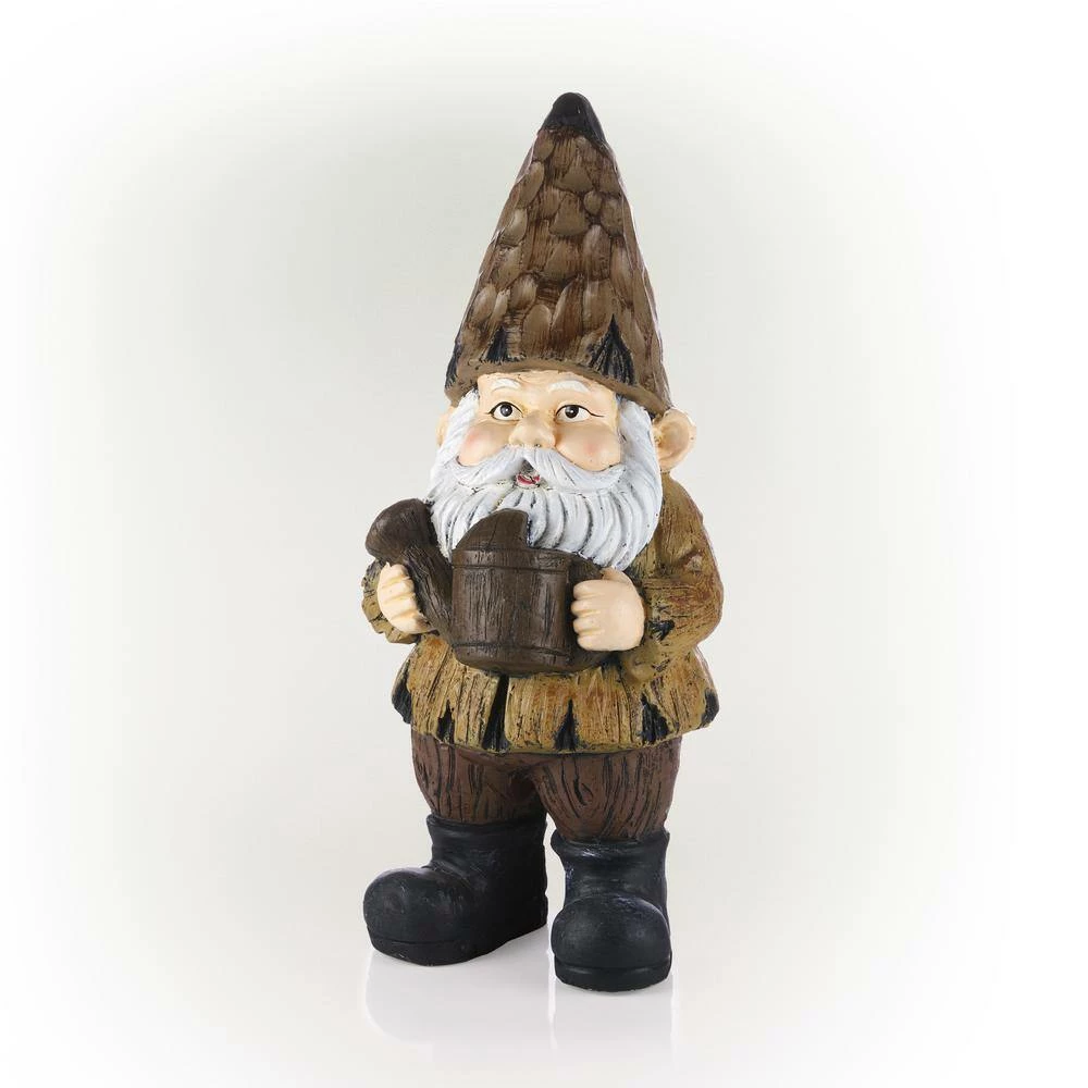 Alpine Corporation 16 in. H Indoor/Outdoor Garden Gnome with Watering Can Statue, Brown - Image 8