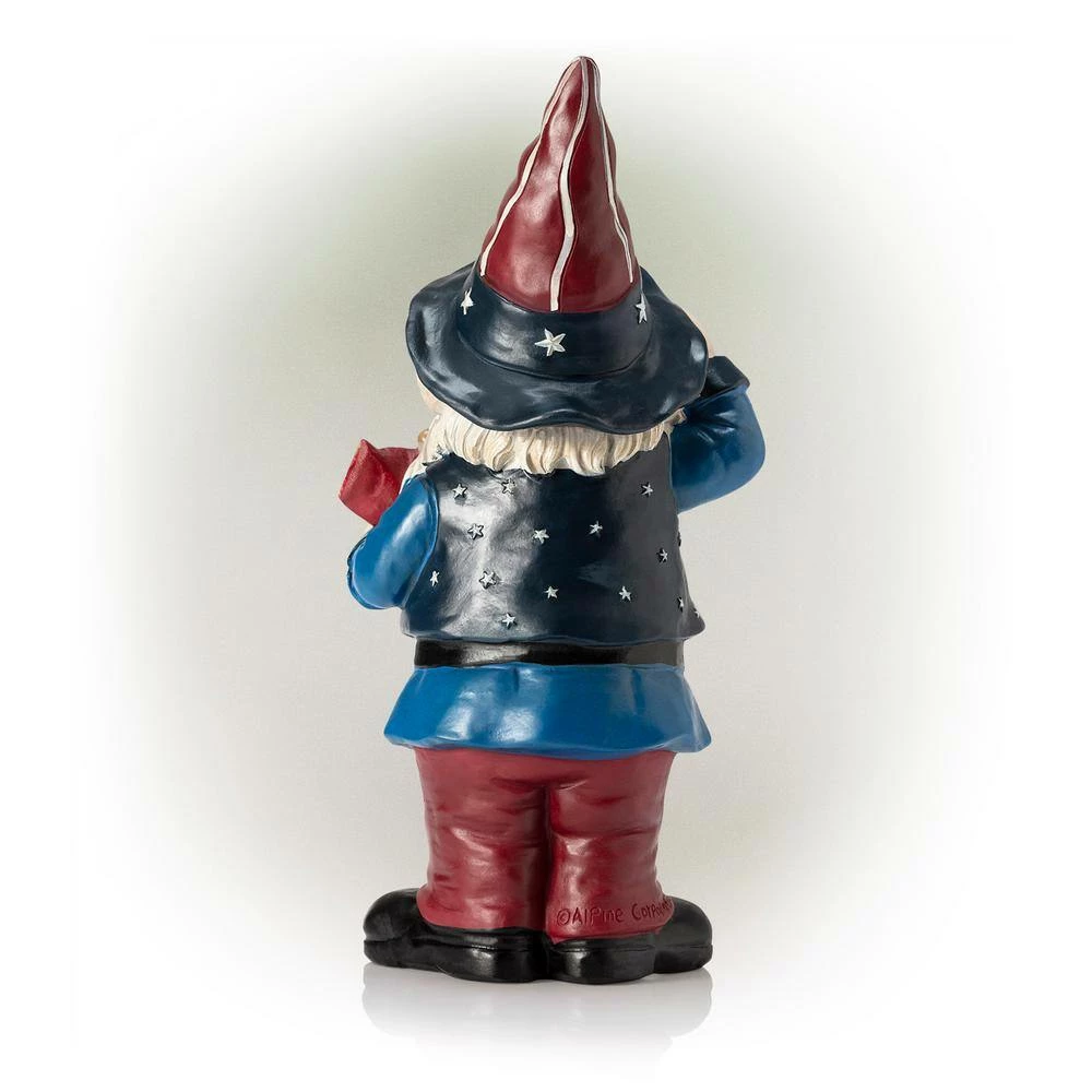 Alpine Corporation 12 in. Tall Outdoor Patriotic Garden Gnome Saluting Yard Statue Decoration - Image 10