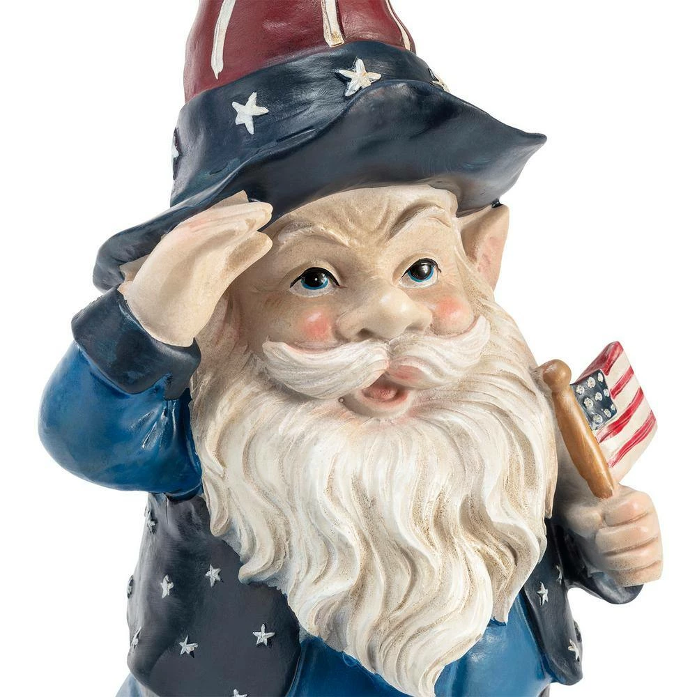 Alpine Corporation 12 in. Tall Outdoor Patriotic Garden Gnome Saluting Yard Statue Decoration - Image 11