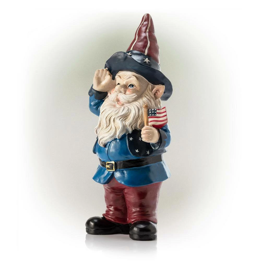 Alpine Corporation 12 in. Tall Outdoor Patriotic Garden Gnome Saluting Yard Statue Decoration - Image 9