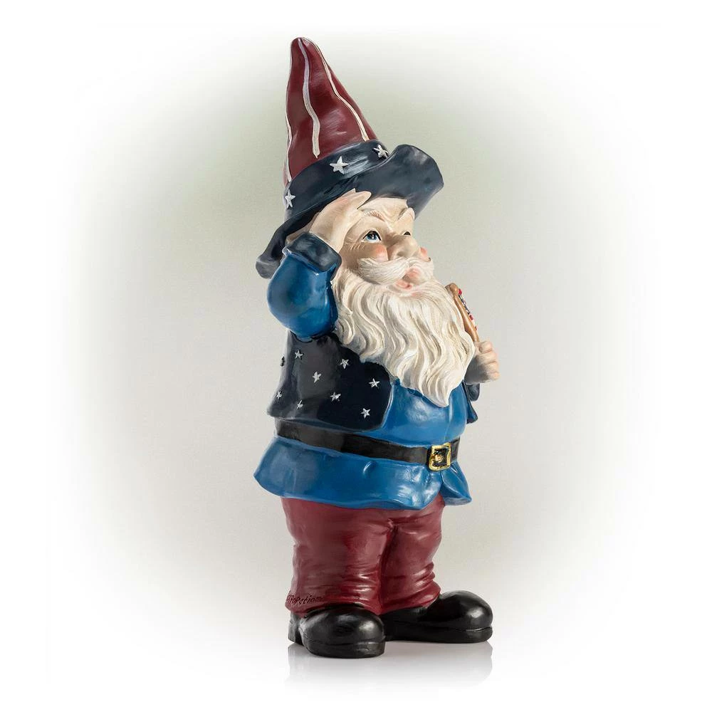 Alpine Corporation 12 in. Tall Outdoor Patriotic Garden Gnome Saluting Yard Statue Decoration - Image 8