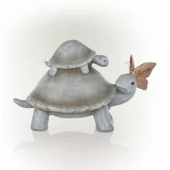 Alpine Corporation 14 in. L Mother and Baby Turtles with "Love" Butterfly Indoor/Outdoor Decorative Garden Statue