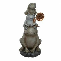 Alpine Corporation 18 in. H Stacked Frogs with Flower Indoor/Outdoor Decorative Garden Statue