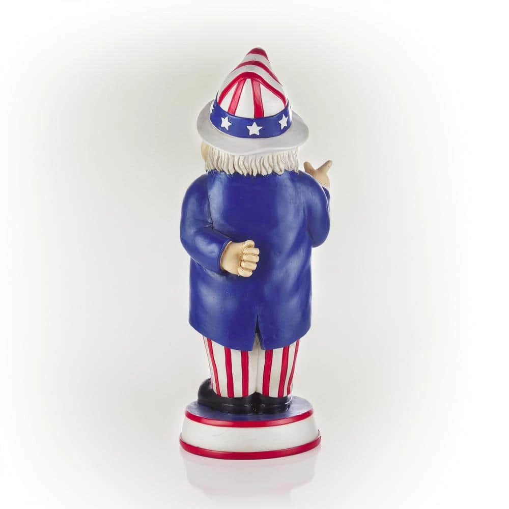 Alpine Corporation 12 in. H Uncle Sam "I Want You" Indoor/Outdoor Garden Gnome Statue, Red/White/Blue - Image 10