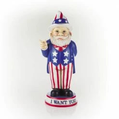 Alpine Corporation 12 in. H Uncle Sam "I Want You" Indoor/Outdoor Garden Gnome Statue, Red/White/Blue