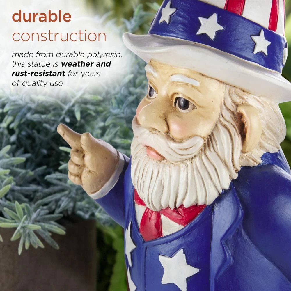 Alpine Corporation 12 in. H Uncle Sam "I Want You" Indoor/Outdoor Garden Gnome Statue, Red/White/Blue - Image 7