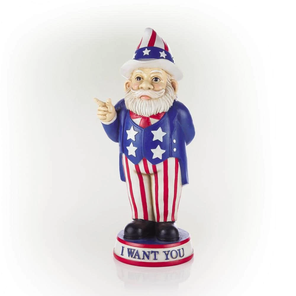 Alpine Corporation 12 in. H Uncle Sam "I Want You" Indoor/Outdoor Garden Gnome Statue, Red/White/Blue - Image 8