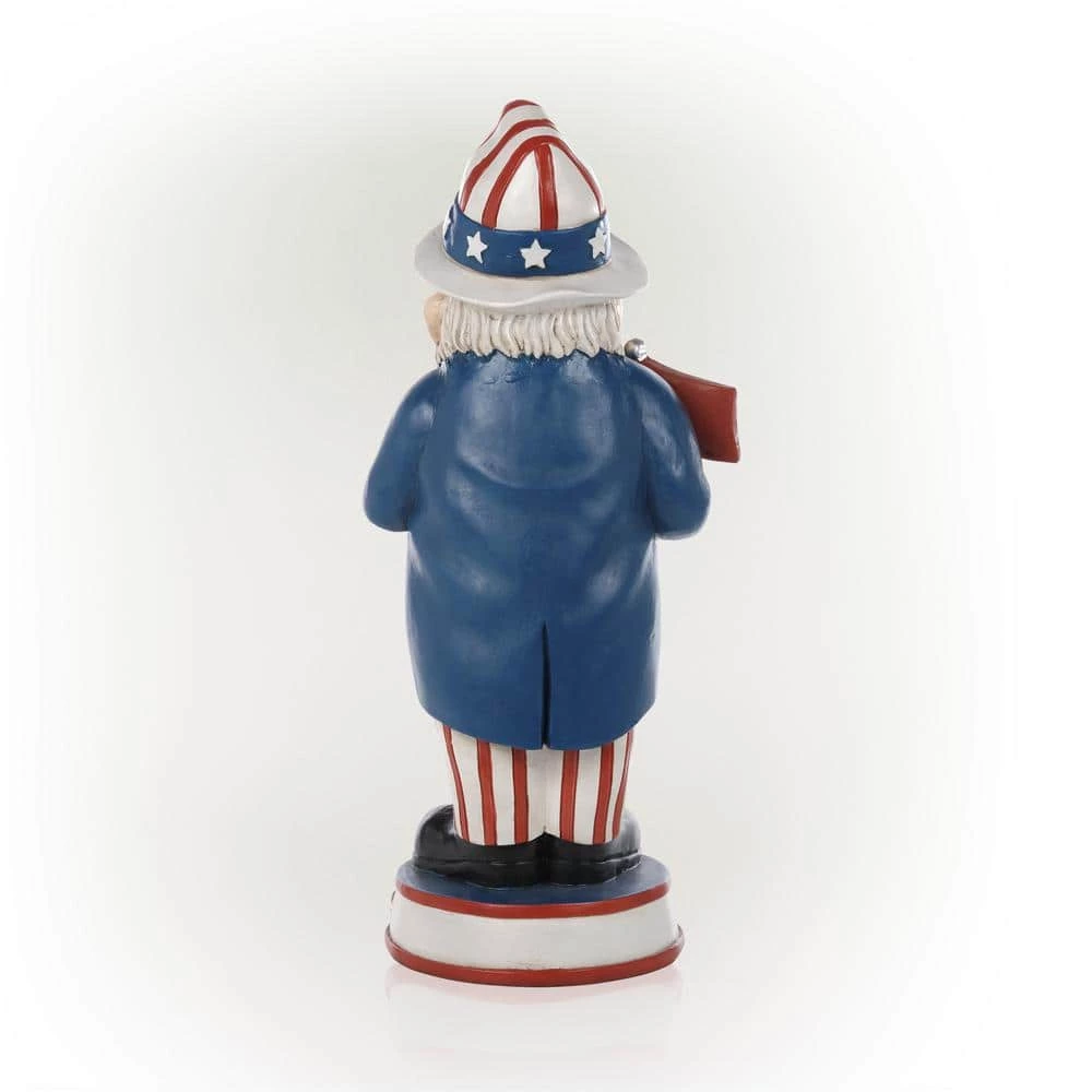 Alpine Corporation 12 in. H Uncle Sam "Gnome of the Brave" Indoor/Outdoor Garden Gnome Statue, Red/White/Blue - Image 10