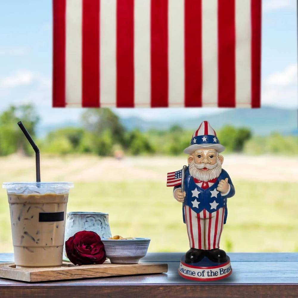 Alpine Corporation 12 in. H Uncle Sam "Gnome of the Brave" Indoor/Outdoor Garden Gnome Statue, Red/White/Blue - Image 13