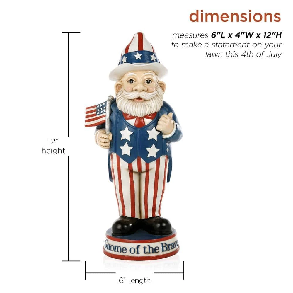 Alpine Corporation 12 in. H Uncle Sam "Gnome of the Brave" Indoor/Outdoor Garden Gnome Statue, Red/White/Blue - Image 3