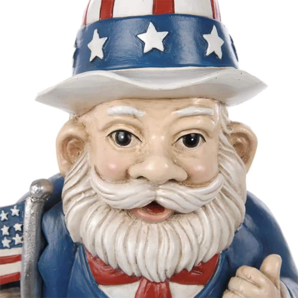 Alpine Corporation 12 in. H Uncle Sam "Gnome of the Brave" Indoor/Outdoor Garden Gnome Statue, Red/White/Blue - Image 11