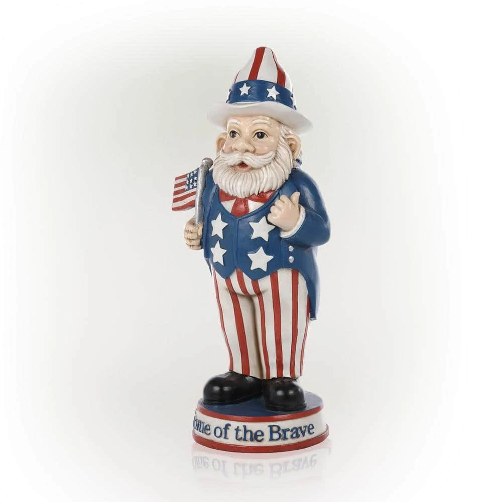 Alpine Corporation 12 in. H Uncle Sam "Gnome of the Brave" Indoor/Outdoor Garden Gnome Statue, Red/White/Blue - Image 9
