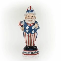 Alpine Corporation 12 in. H Uncle Sam "Gnome of the Brave" Indoor/Outdoor Garden Gnome Statue, Red/White/Blue