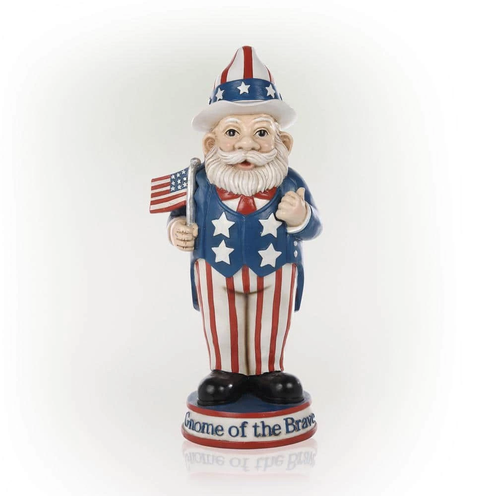 Alpine Corporation 12 in. H Uncle Sam "Gnome of the Brave" Indoor/Outdoor Garden Gnome Statue, Red/White/Blue