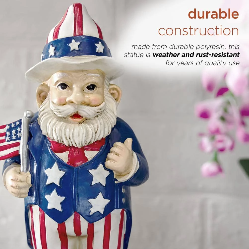 Alpine Corporation 12 in. H Uncle Sam "Gnome of the Brave" Indoor/Outdoor Garden Gnome Statue, Red/White/Blue - Image 7