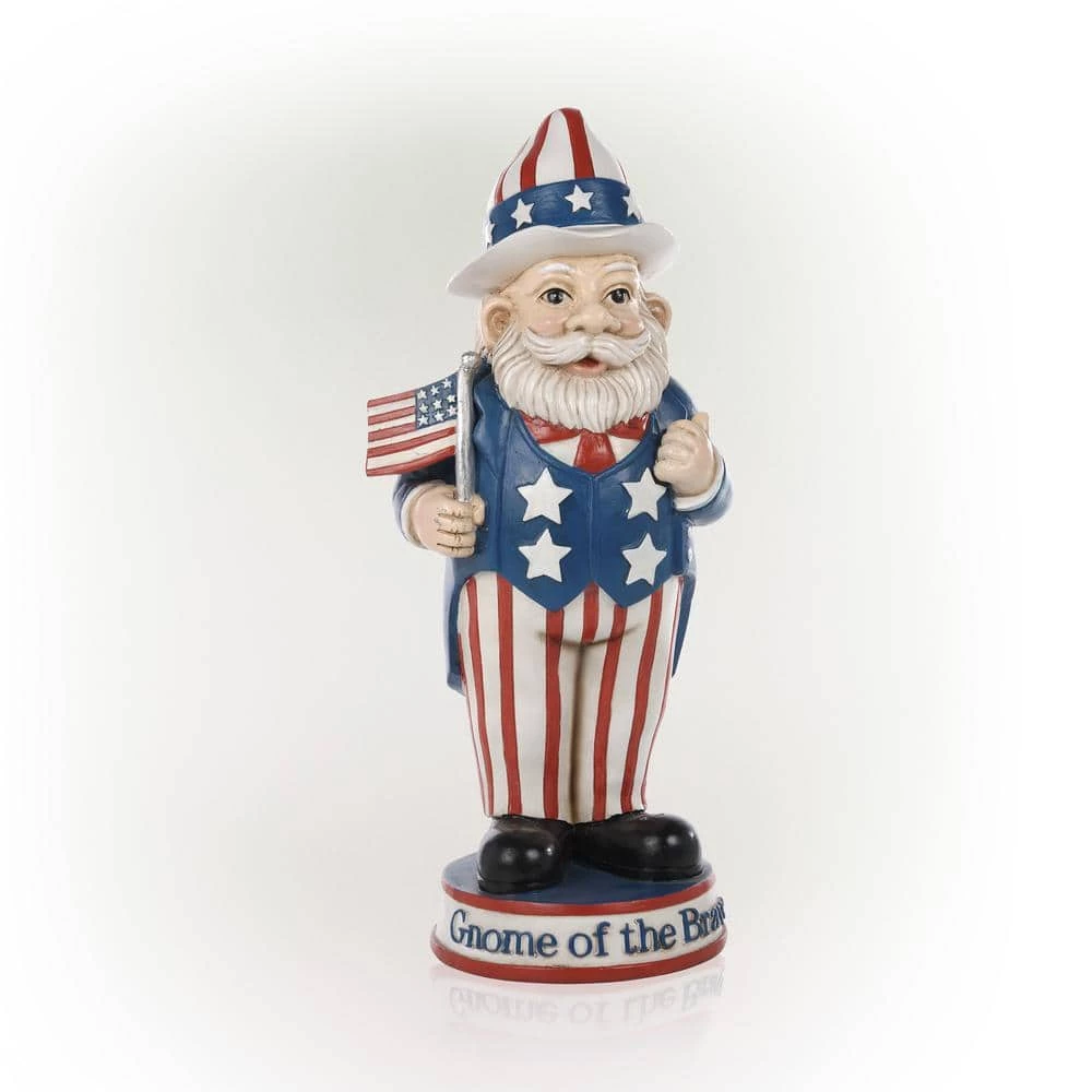 Alpine Corporation 12 in. H Uncle Sam "Gnome of the Brave" Indoor/Outdoor Garden Gnome Statue, Red/White/Blue - Image 8
