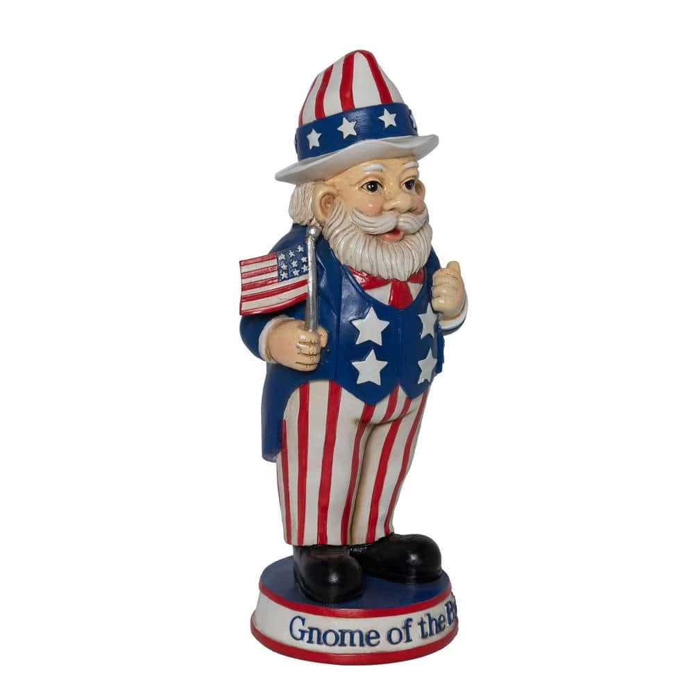 Alpine Corporation 12 in. H Uncle Sam "Gnome of the Brave" Indoor/Outdoor Garden Gnome Statue, Red/White/Blue - Image 2