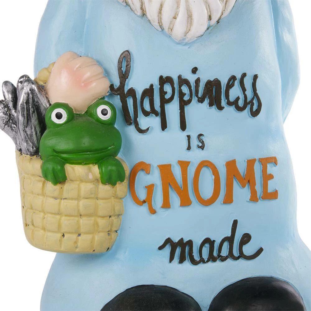 Alpine Corporation 24 in. H "Happiness is Gnome Made" Indoor/Outdoor Garden Gnome Statue, Green/Blue - Image 11