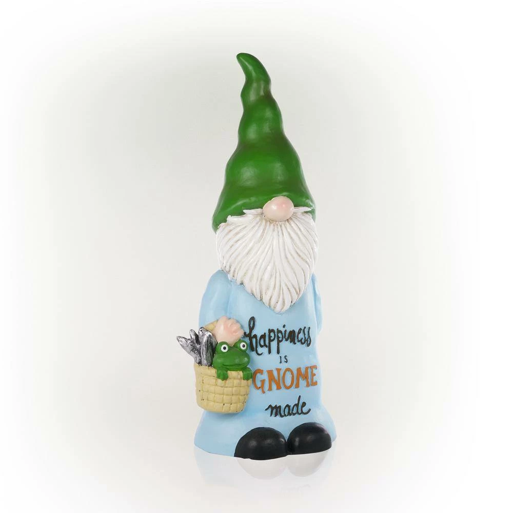Alpine Corporation 24 in. H "Happiness is Gnome Made" Indoor/Outdoor Garden Gnome Statue, Green/Blue - Image 9