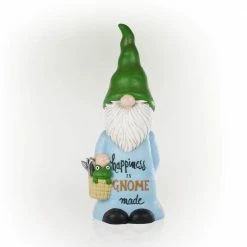 Alpine Corporation 24 in. H "Happiness is Gnome Made" Indoor/Outdoor Garden Gnome Statue, Green/Blue