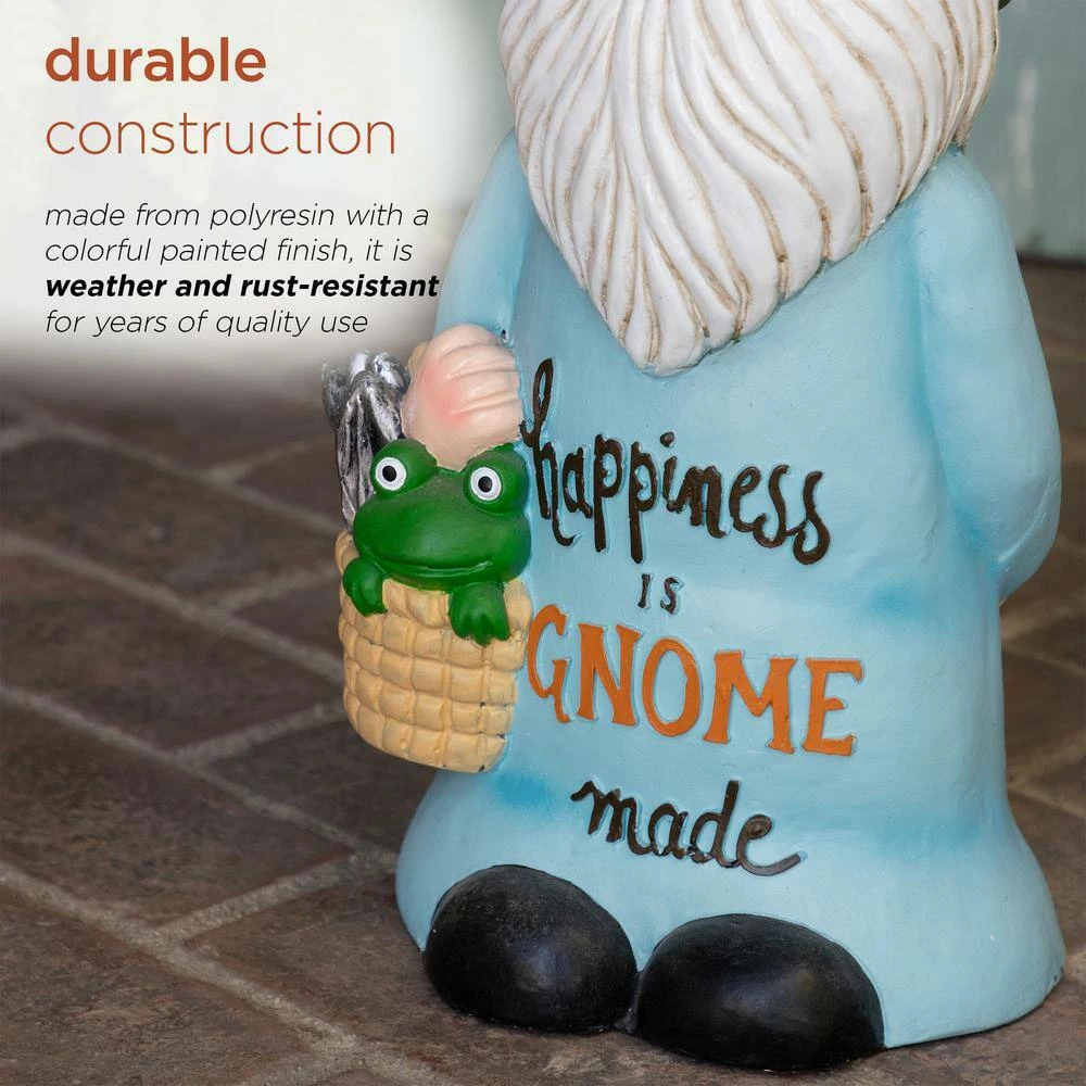 Alpine Corporation 24 in. H "Happiness is Gnome Made" Indoor/Outdoor Garden Gnome Statue, Green/Blue - Image 7