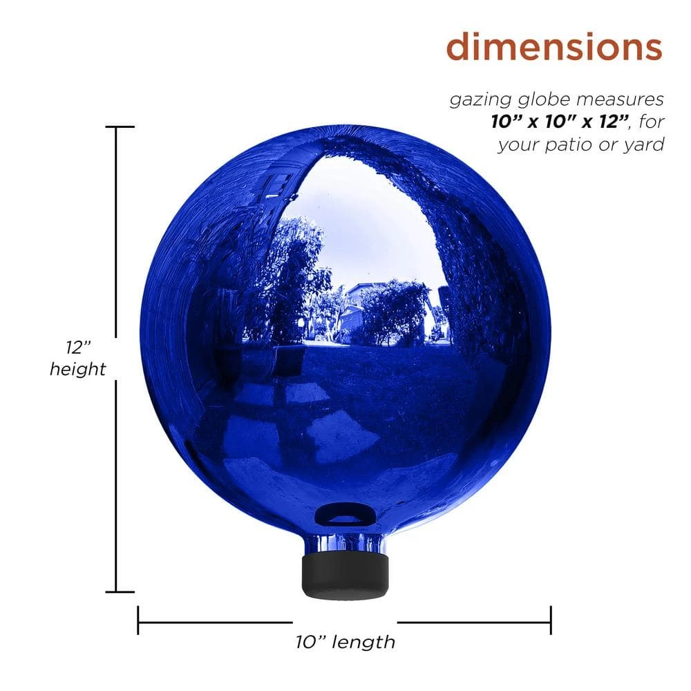 Alpine Corporation 10 in. Dia Indoor/Outdoor Glass Gazing Globe Festive Yard Decor, Blue - Image 3