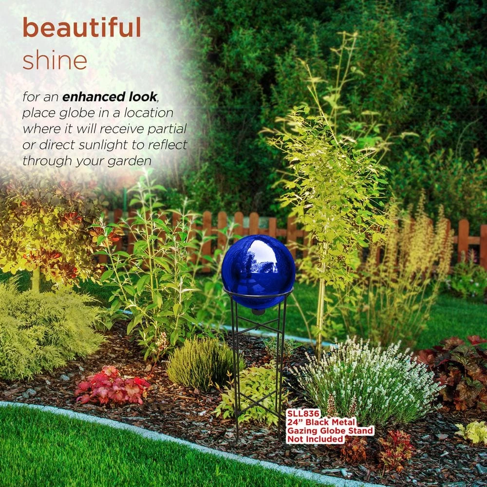 Alpine Corporation 10 in. Dia Indoor/Outdoor Glass Gazing Globe Festive Yard Decor, Blue - Image 6