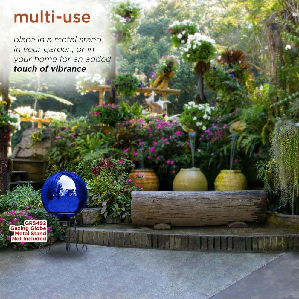 Alpine Corporation 10 in. Dia Indoor/Outdoor Glass Gazing Globe Festive Yard Decor, Blue - Image 7