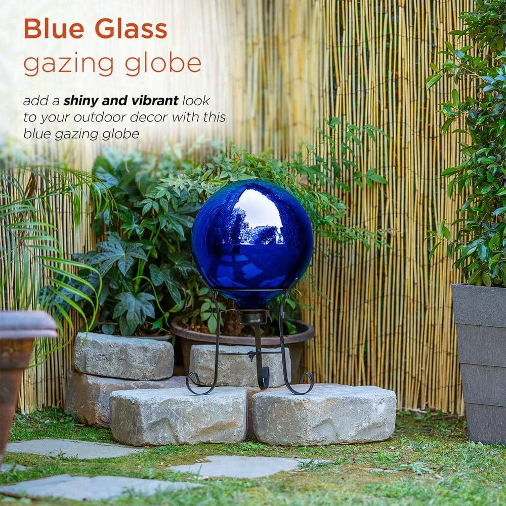 Alpine Corporation 10 in. Dia Indoor/Outdoor Glass Gazing Globe Festive Yard Decor, Blue - Image 4