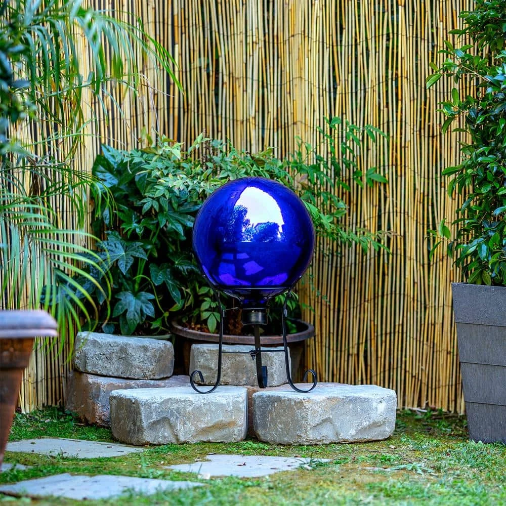 Alpine Corporation 10 in. Dia Indoor/Outdoor Glass Gazing Globe Festive Yard Decor, Blue - Image 2