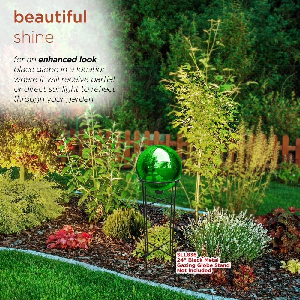 Alpine Corporation 10 in. Dia Indoor/Outdoor Glass Gazing Globe Festive Yard Decor, Green - Image 10