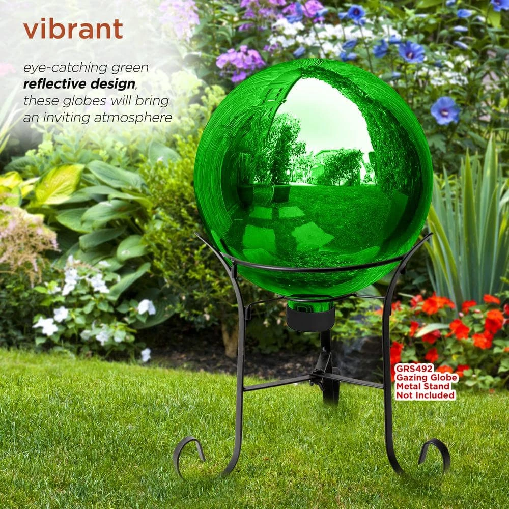 Alpine Corporation 10 in. Dia Indoor/Outdoor Glass Gazing Globe Festive Yard Decor, Green - Image 9