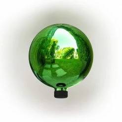 Alpine Corporation 10 in. Dia Indoor/Outdoor Glass Gazing Globe Festive Yard Decor, Green