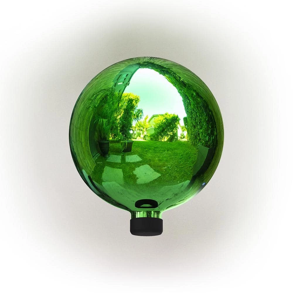 Alpine Corporation 10 in. Dia Indoor/Outdoor Glass Gazing Globe Festive Yard Decor, Green